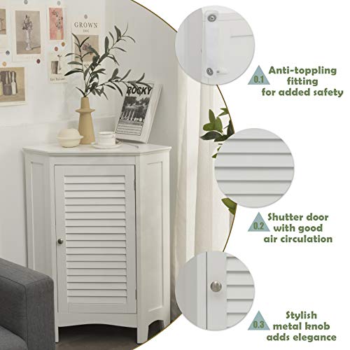 Glacer Bathroom Corner Cabinet, Floor Storage Cabinet With Shutter Door & Adjustable Shelf For Bathroom, Living Room, Bedroom, 25 X 17.5 X 32 Inches (White) #TOP4