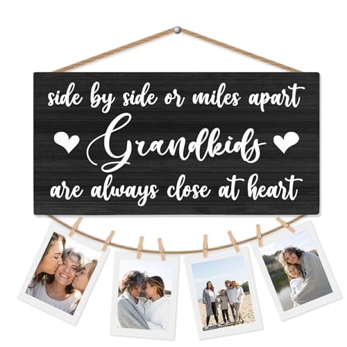 CGBHW Grandkids Picture Frame Photo Holder for Wall, Grandparents Frame, Grandma and Grandpa Gifts, Grandkids Are Always Close at Heart Hanging Sign Wall Display Decor