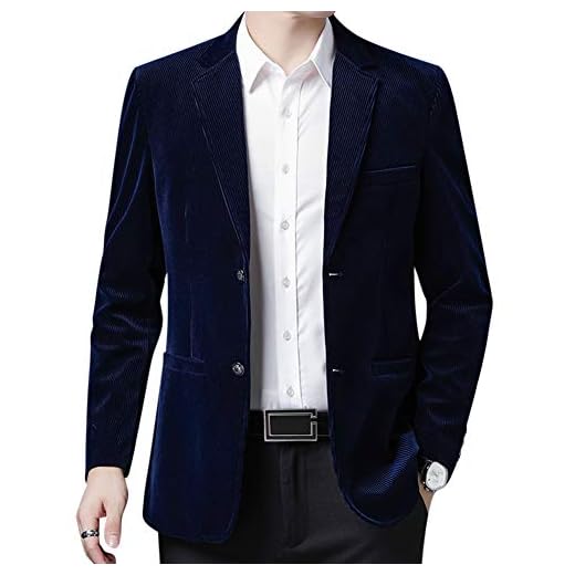 Allthemen Herren Sakko Cord Slim fit Blazer Business Anzugjacke Sportlich Freizeit Cordjacke Blau XS