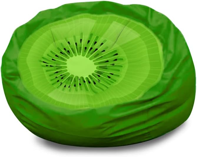 Fruit Print Kids Stuffed Animal Storage Bean Bag Chair, Kiwi Printed Beanbag Cover for Kids Teens Adults - 30" W x 30" H x 30" D