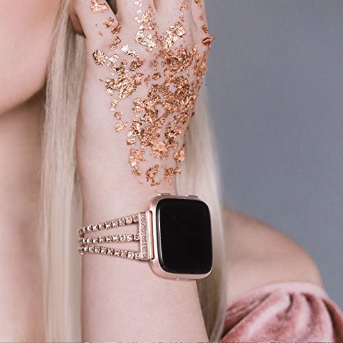 Surace Compatible With Fitbit Versa 2 Band For Women Bracelet With Bling Diamond Replacement For Fitbit Versa Band Versa Lite Bands Smart Watch, Rose Gold #TOP5