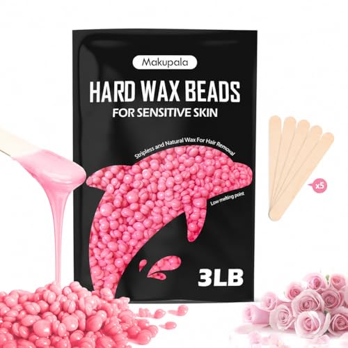 3lb Pink Hard Wax Beads, Rose Scent Creamy Brazilian Wax for Sensitive Skin & Fine Hair, Crack-Resistant Formula, Less Residue Stripless Wax for Face, Bikini & Body, Frequent Home Use & Salon Use
