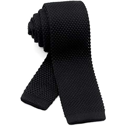 WANDM Men's Knit Tie Slim Skinny Square Necktie Width 2.2 inches Washable Solid Color Black Cover