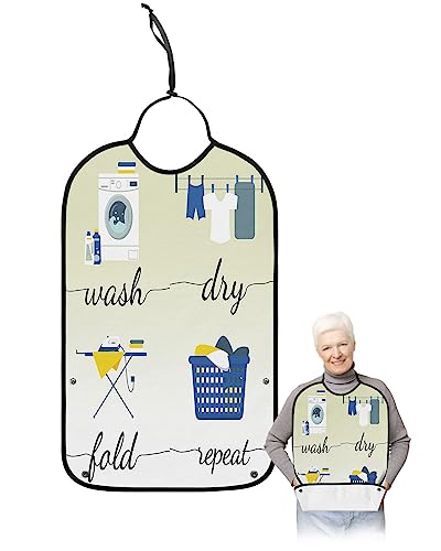 Beige Ombre Laundry Adult Bibs for Eating, Waterproof Bibs with Food Catcher & Adjustable Snap Closure, Laundry Room Wash Dry Fold Repeat Washable Clothing Protectors Adult Bibs for Elderly Women/Men