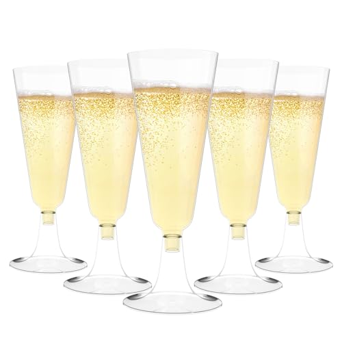 Feelhap Flauti da Champagne in Plastica, 50 Pezzi 150ml Bicchieri da Champagne, Calici da Vino Champagne Calice Trasparente Riutilizzabili Bicchieri da Brindisi per Feste, Matrimoni, Compleanni