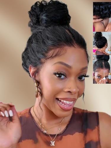 Image of Sunber Water Wave Human Hair Wigs with Elastic Drawstring Kinky Edges 16''