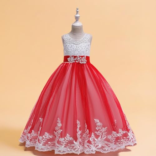 Girls Princess Dress Junior Bridesmaid Dresses Teen Girl Pearls Flower Embroidered Mesh Wedding Party Dresses2