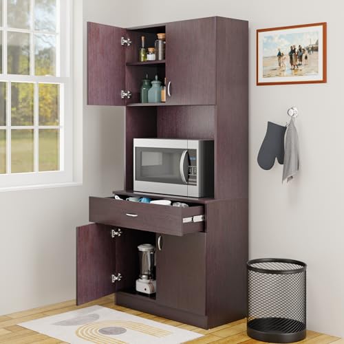 Image of VIKI Furniture | Kitchen Cabinet - Drawer with Doors & Open Shelves, Organizer for Kitchen, Bedroom, Hallway & Living Room (Dark Wenge - 40D x 80W x 180H cm) | 1 Year Warranty