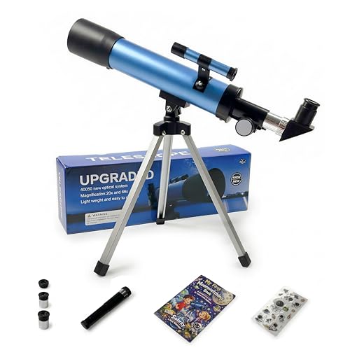 Sobrzy Telescope for Kids 8–12, Beginner Kids Telescope 50mm Aperture with Tripod, 2 Eyepieces & Finder Scope, 100x Magnification, STEM Educational Gift for Boys & Girls, Blue