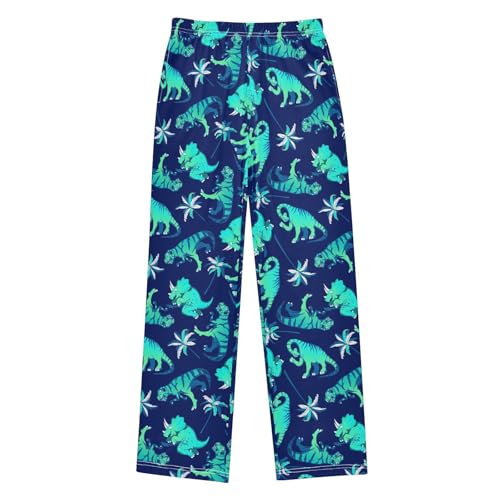 ZZXXB Tropical Dinosaur Palm Tree Boys Long Pants Soft Trousers Elastic Waist Kids Lounge Bottoms with Pockets S-XL - Main Image