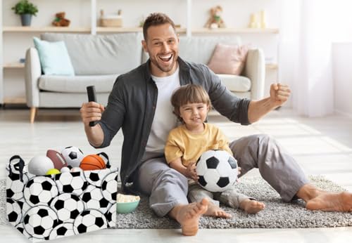 Image of Rectangular Soccer Basket,Kids Baskets.Waterproof PE Coating Cute Bin with Handles.Boys Bins,Toys Box,Books Baskets,Gifts Bin. (Soccer basket)