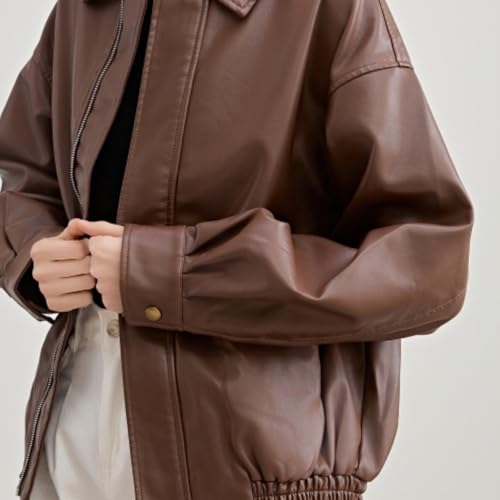 Womens Oversized Faux Leather Bomber Jacket Fashion Motorcycle Coats Outfits Clothes Y2k Tops2