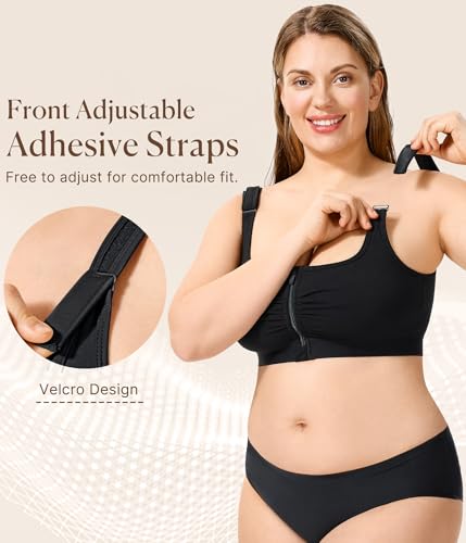 BRABIC Wireless Zip Front Closure Bras for Women No Underwire Full Coverage Comfort Everyday Post Surgery Compression Bra3