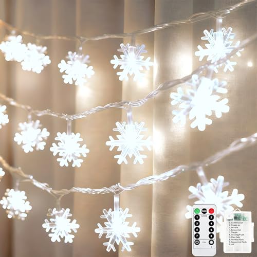 colcutee Christmas Snowflake Lights, 20ft 40LED 8 Modes & Timer Battery Operated Fairy Lights for...
