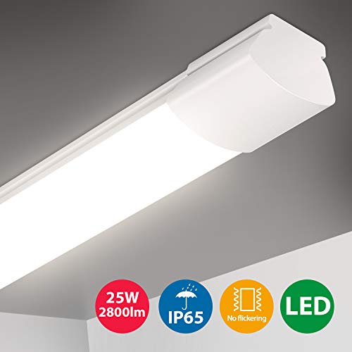 Oeegoo LED Tube 120CM, 25W Plafonnier Eclairage Puissant, IP65 Etanche, 2800LM, Réglette LED, Lampe de Plafond pour Atelier, Garage, Bureau, Terrasse, Cave, Lumière Blanche Neutre 4000K
