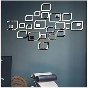 Bikri Kendra Squaring Glass 3D Acrylic Decorative Wall Mount Mirror Wall Stickers (Silver) -Pack of 25