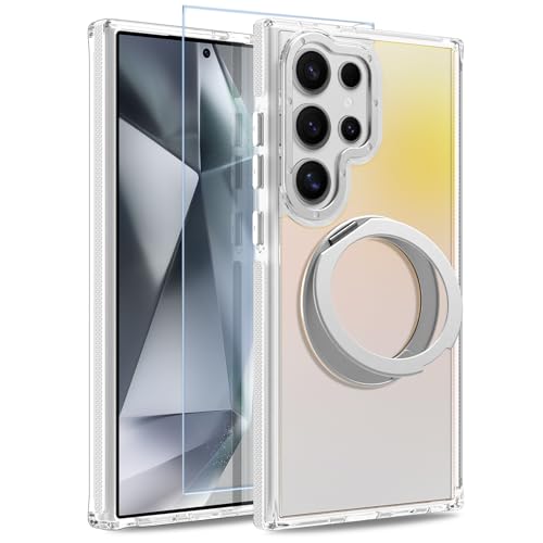 Image of Magnetic for Samsung Galaxy S24 Ultra Case with 360 Stand [Compatible with Magsafe] [Fluorescent Design] [1 Screen Protector] Slim Translucent Matte Case for Galaxy S24 Ultra 6.8 inch, White