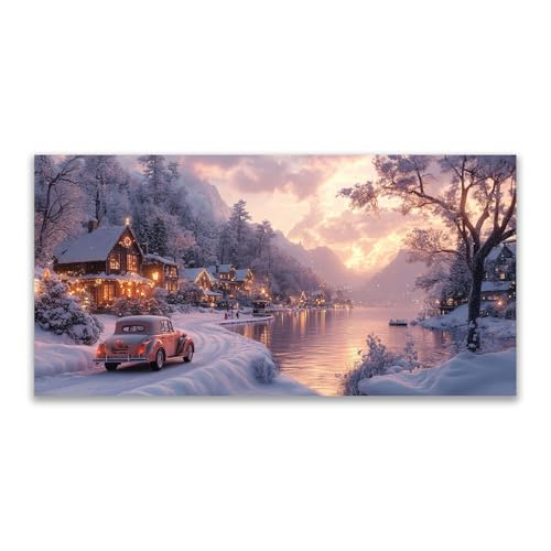 Paysage naturel de Noël tableau sur toile hiver pour déco chambre et bar