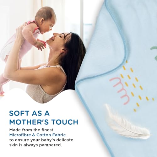 Image of Mee Mee Hooded Baby Bath Towel for New Born | Wash Cloth, Quick Absorbent, Can be Used for Baby Swaddling, Extra Soft Cotton Towels for Kids /Toddlers /Infants /Babies, Pack of 1, (Blue Rain) 80X80 CM