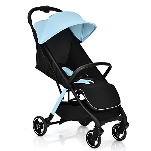 LIFEZEAL Klappbarer Kinderwagen, Kinderbuggy mit verstellbarer Rückenlehne, Buggy mit Schlaffunktion, Leichter Reisebuggy für Babys von 0-3 Jahren, Tragkraft von 15 kg (93 x 35 x 103 cm, Blau+Schwarz)