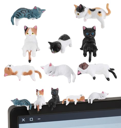 ValueBargain 8Pcs Cat Desk Accessories Cute Resin Mini Cat Desk Figurines for Monitor Car Dashboard & Desk-Decor Adorable Mini Cats Figurines for Office Car Home Decor Ideal Gift for Cats Lovers
