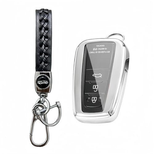 Funda para llave de coche Toyota Prius 4 de 2015 a 2022 en color plata con llavero de TPU