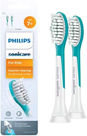 Philips Sonicare for Kids 7+ Genuine Replacement Toothbrush Heads, 2 Brush Heads, Turquoise and White, Standard, HX6042/94