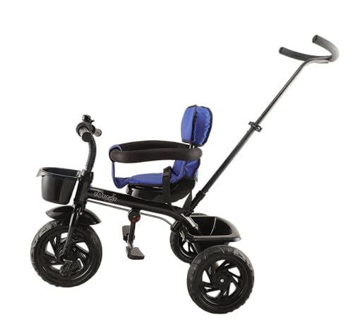 Image of JoyRide Learn-to-Ride Trike on 3 Wheels with Safety Harness, Non-Slip Pedal,Storage Basket and Removable Parent Handle Blue