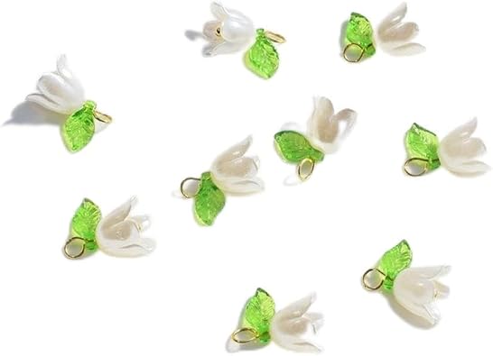 BWESOO 10Pcs White Flower Pendant Charms Resin Flower Charms,Flora Leaves Beads,Lilies of The Valley Beads,for Bracelets Necklace Keychain Crafting Beading and Jewelry Making Arts, Crafts and Sewing