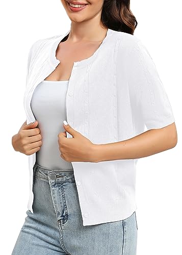 Urban CoCo Women's Short Sleeve Round Neck Cropped Cardigan Sweater Lightweight Shrug Sweaters for Women2