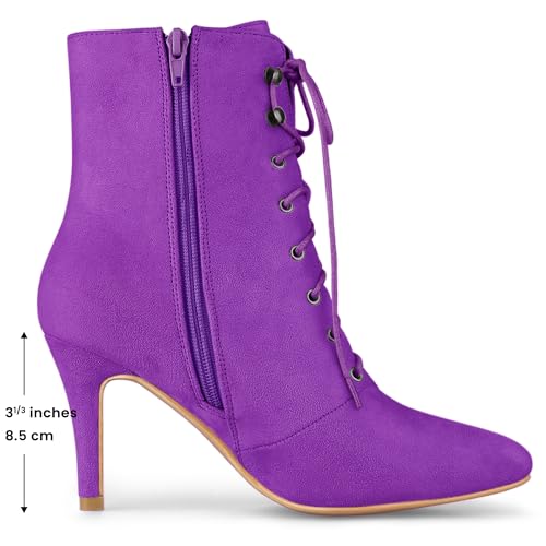 Allegra K Women's Pointy Toe Zip Lace Up Stiletto Heel Ankle Boots2