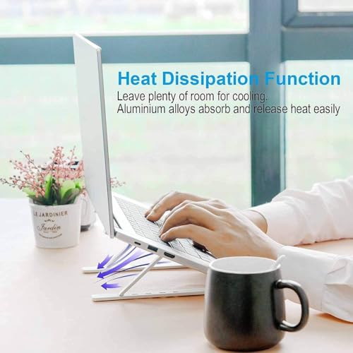 Image of Portable Aluminium Laptop Stand, Foldable and Adjustable Riser Stand Holder Compatible for MacBook, HP, Dell, Lenovo & All Other Notebooks up to 15.6 Inches (Silver)