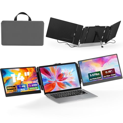 Image of JoyReal Laptop Screen Extender, 14 inch FHD 1080P IPS Portable Monitor for Laptop, Triple Screen Extender Monitor USB-C /HDMI Plug-Play for Windows, Mac, Fit 13 inch-17.3 inch Laptops