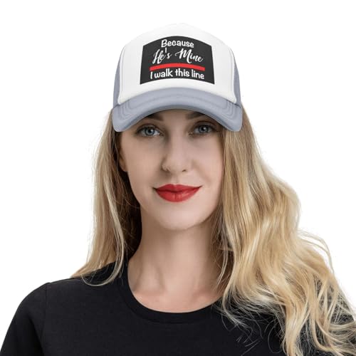 Because He's Mine I Walk This Line Firefighter Wife Trucker Hat Snapback Mesh Baseball Cap Unisex 6