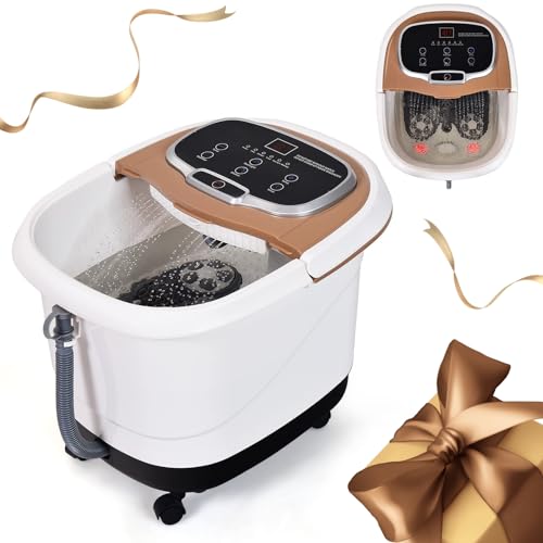 RELAX4LIFE Bain de Pieds Hydromasseur, Bain Massage Électrique avec Minuterie 10-60 Min, Température Réglable 35-48°C, Thalasso Pied avec Rouleaux Amovibles, Roues...