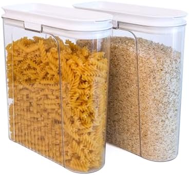 2 Pack Cereal Containers, Airtight Food Storage Containers with Pour Spout, PET Plastic Pantry Canisters for Cereal Rice Flour Sugar, BPA-Free Kitchen Organizers, Sealed Dry Food Containers