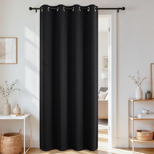 Joydeco Blackout Door Curtain for Doorway Privacy 78 Inches Long, Grommet Closet Curtain for Open Closet, Room Divider for Bedroom Living Room (Black, 52Wx78L, 1 Panel) Black 52"W x 78"L (Pa