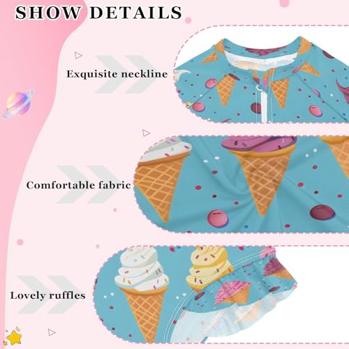 Ice Cream Cookies Girls Long Sleeve Swimsuits One Piece Zipper Bathing Suit UPF 50+ Rashguard Swimwear4