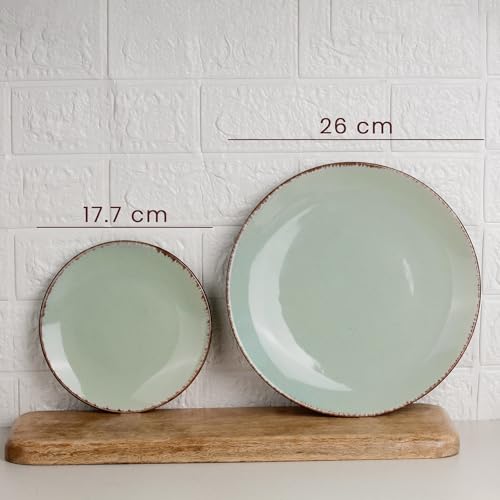 Image of The Earth Store Handcrafted Glossy Mint Marble Ceramic Dinner Set, 21 Pieces Serving for 6, Microwave and Dishwasher Safe, Bone-Ash Free, Crockery Set for Dining and Gifting