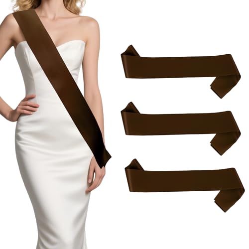 Hiznomgs Brown Sash Boy Scout Sash Personalized Satin 3 Pcs Brown Blank Custom DIY for Homecoming Senior Sashes Wreath Decor Bachelorette Sashes for Party Decorations
