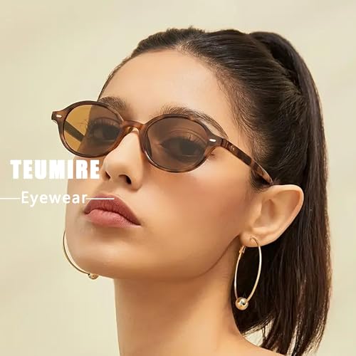 Image of Retro Oval Sunglasses for Women Men Ultralight Small Round Black Sun Glasses 90s Sunnies UV 400 Shades(Leopard /Brown)