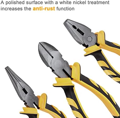 XJYMCOM 3PCS Pliers Set Heavy Duty Plier Set Side Cutter Combination Pliers and Long Nose Cable Wire Cutting Pliers Soft Grip Handle Tools with Needle Nose Pliers