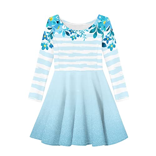 Girls Swing Long Sleeve Twirly Skater Dress Daily Casual Graphic Print T-Shirt Dress