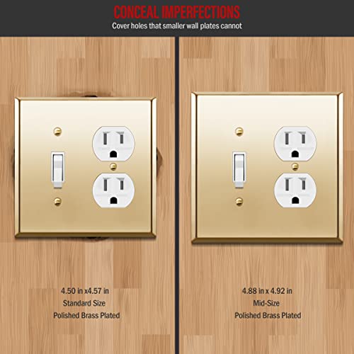 Image of ENERLITES Combination Toggle Switch and Duplex Receptacle Metal Wall Plate, Outlet Cover, Corrosion-Resistant, Mid-Size 2-Gang 4.88 inch x 4.92 inch, Stainless Steel 201, 771121M-PB, Polished Brass