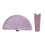 Tusitala Barcelona Abanico Español Clutch Malva - Madera y Algodón - 16 cm - Estuche y Funda de Piel - Accesorio de Moda - Hecho a Mano en España - Eventos y Regalos - Colección Clutch