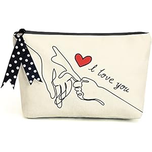 BeeGreen Makeup Case with Liner and Inner Zipper Pocket and 11.8″ x 7″ x 3.9″ Unique Birthday Gifts for Women 12oz Canvas Travel Bag with Ribbon Makeup Bag for Best Friend Mother Gift Ideas