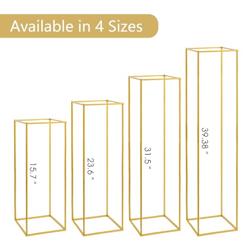 Fitous 10 pcs 23.6inch/59.9cm High Gold Flower Stand Rack, Gold Metal Vase Column Geometric Centerpiece Stands, Wedding Centerpieces Vases Rectangular Flower Display Rack for Wedding, Party Decoration by Fitous - Used condition - Image 7