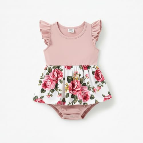 Image of PATPAT Family Matching Outfits Mommy and Me Outfits Floral Dress & Tee Sets | Couples Matching Outfits, Women Girl Flutter Sleeve Dress, Men Boy Cotton Blend T-shirts, Beach Vacation, Family Photoshoot