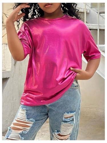 Image of Verdusa Girl's Metallic Oversized T-Shirt Disco Outfits Crew Neck Loose Y2k Dance Tops
