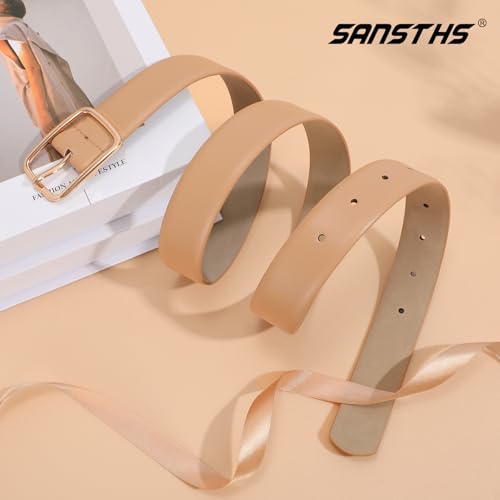 Women Leather Belts for Jeans Pants Fashion Ladies Waist Belts Simple Gold Square Buckle Belt3